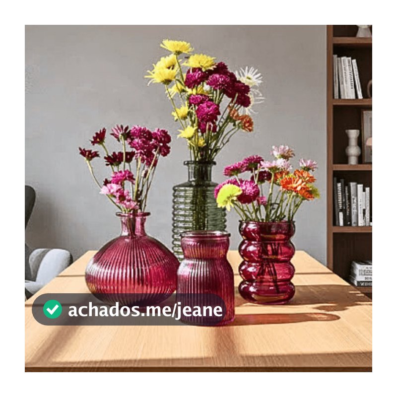 Vasos Roxo Vidro Canelado Flores Aranjo