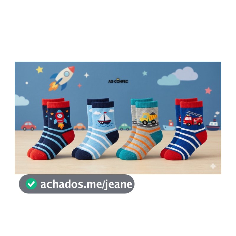 3 / 6 / 9 / 12 / 15 / 18 / 24 Pares De Meias De Menino Soquete/Juvenil lisa Preta E Estampada Cano Curto