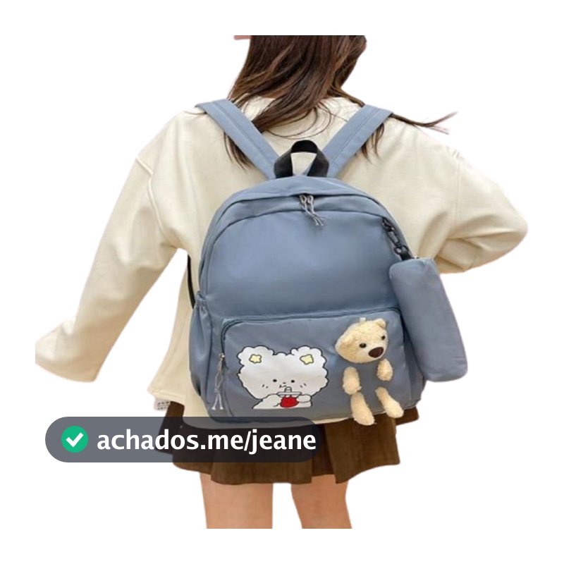 Mochila Escolar Bolsa Fofa Com Ursinho Pelúcia Infantil RC-8046