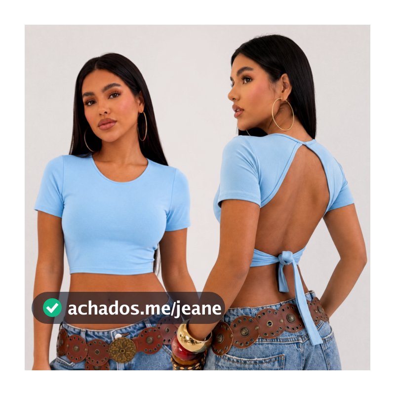 Cropped Feminino Manga Curta Costas Abertas Amarração Blusa Casual Verão Elegante Moderna