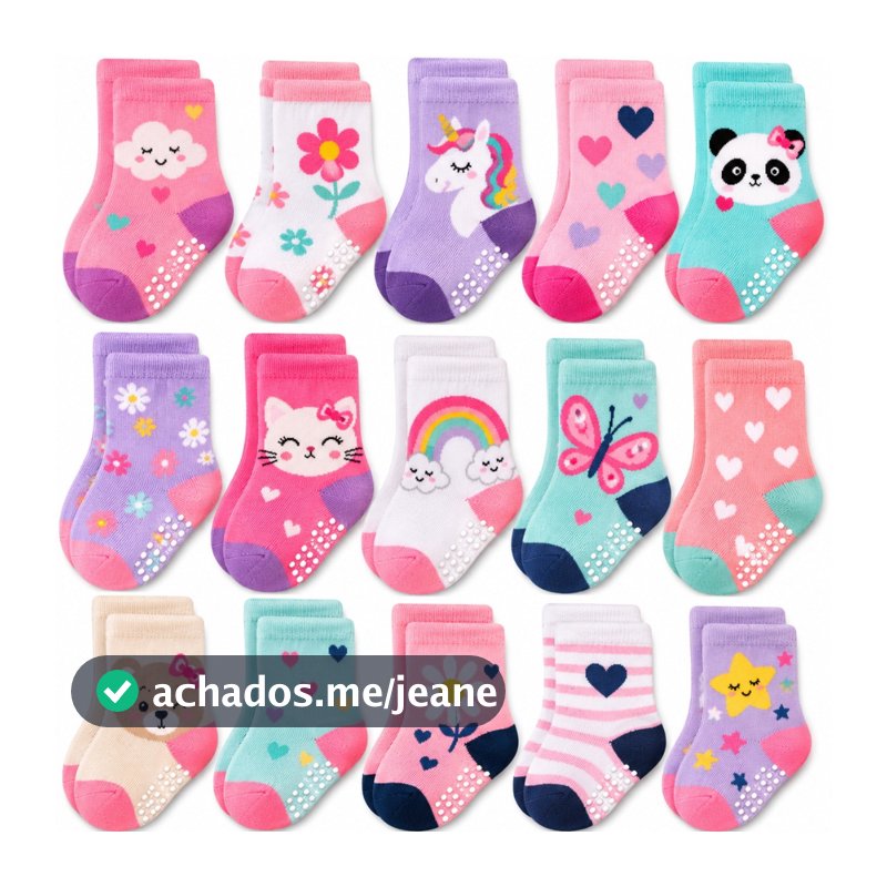 Kit 12 Pares de Meias Menina Recém Nascidos e Bebê com Antiderrapante Feminina