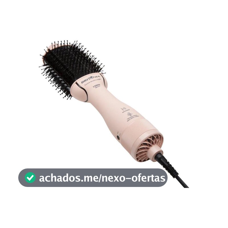 Escova Secadora Britânia 1300W Luz Infrared Cerâmica Íons Turmalina 2 Velocidades Soft BEC07R