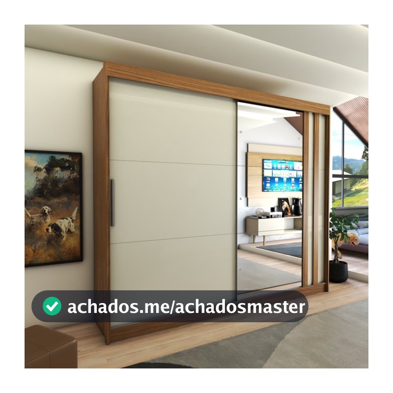 Guarda-Roupa Casal Castle Rock 100% Mdf 2 Portas 4 Gavetas com Espelho Freijo/Off White - Panorama Móveis