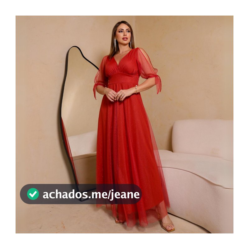 Vestido Longo De Festa Madrinhas Casamento Formatura Manga Três Quarta Tule BRILHANTE