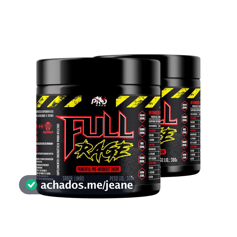 Kit 2x Pre Treino Full Rage (com 3g Creatina + 2g Beta Alanina + 1g Arginina + 400mg Cafeína) - Pro Rage