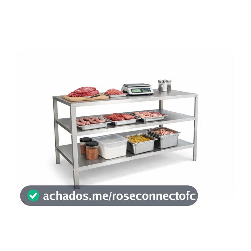 Mesa Inox 120cm 3 Prateleira Cozinha Industrial Bancada