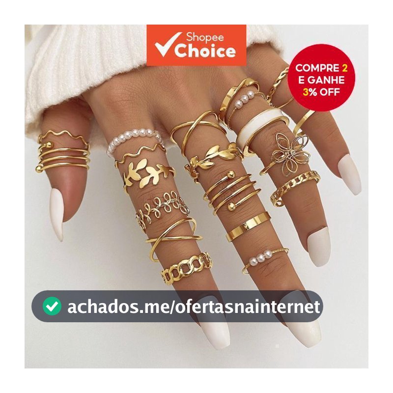 Coleção De Anéis Minimalistas De 22 Peças , Pérolas , Flores , Folhas E Designs Geométricos , Conjunto De Joias Feminina