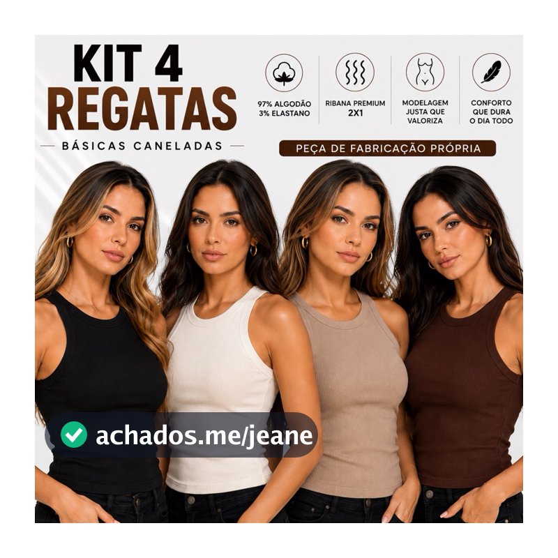 Kit 4 Blusa Regata Feminina Canelada Algodão Premium Confortável Ideal Academia lisa Básica Casual