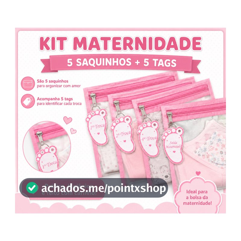 Kit 5 Saquinho Organizador Bolsa Maternidade + Tags de Identificação Chaveiro