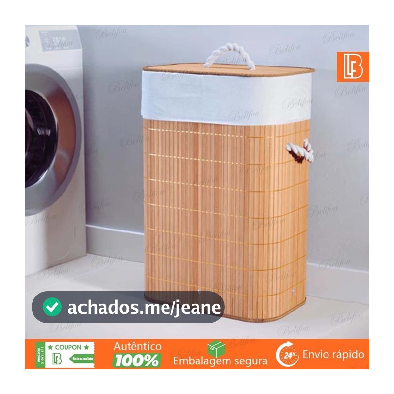 Cesto de Roupa Suja 72 LITROS Lavanderia Bambu Com Tampa Banheiro Dobrável Cesto de Roupa