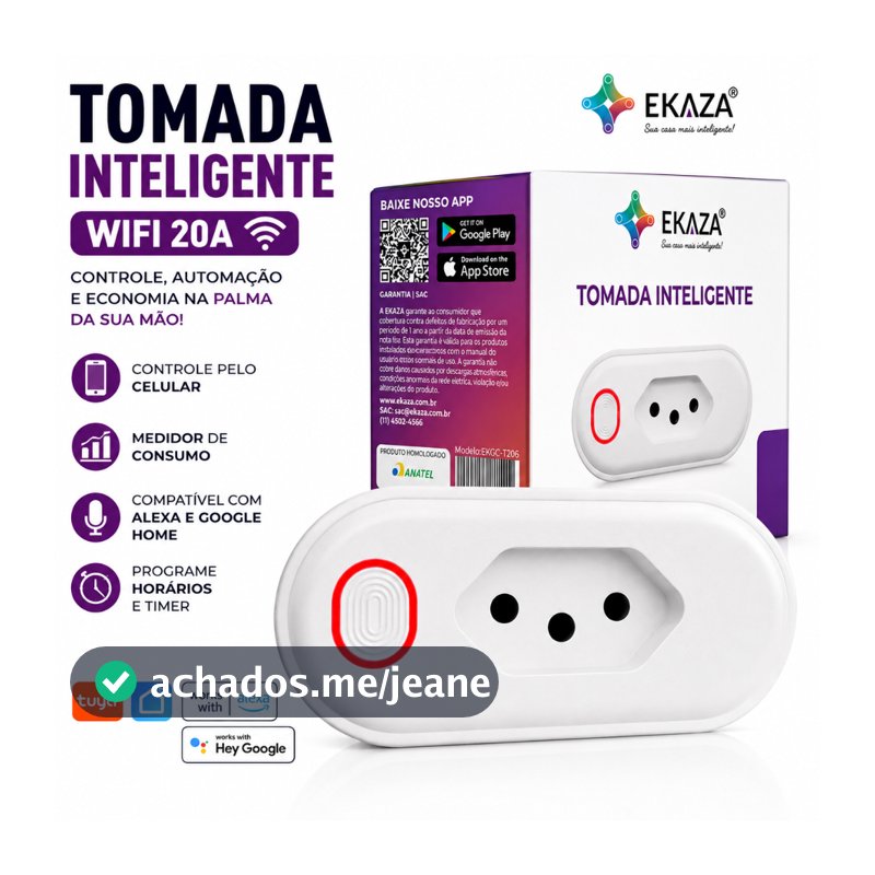 Tomada Inteligente WiFi 20A Pino Grosso Ekaza Medidor Consumo Alexa Google