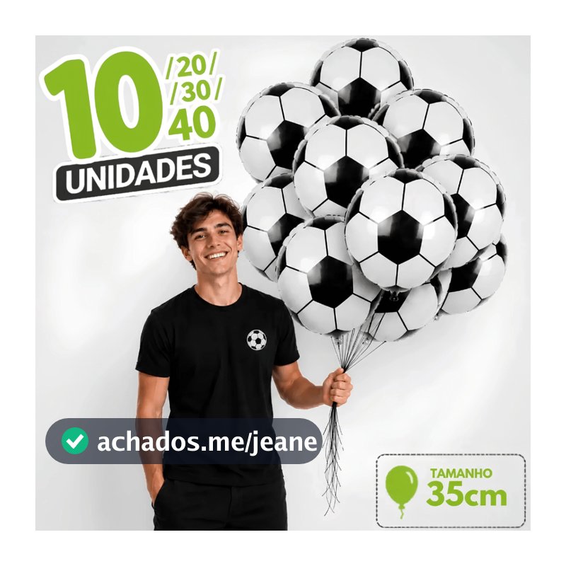 Kit Balão Metalizado Bola de Futebol 35cm 10/20/30/40 Peças Festa Aniversário Menino Decoração