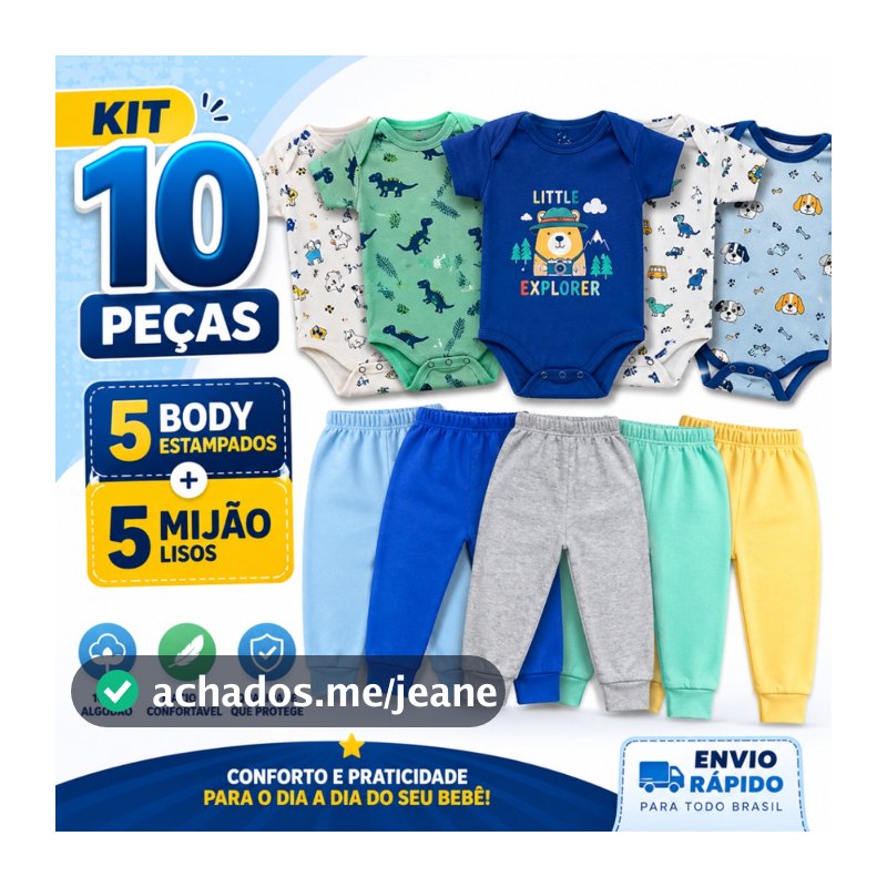 Kit 10 Peças Roupinhas de Bebê Body E Mijão Para Menino