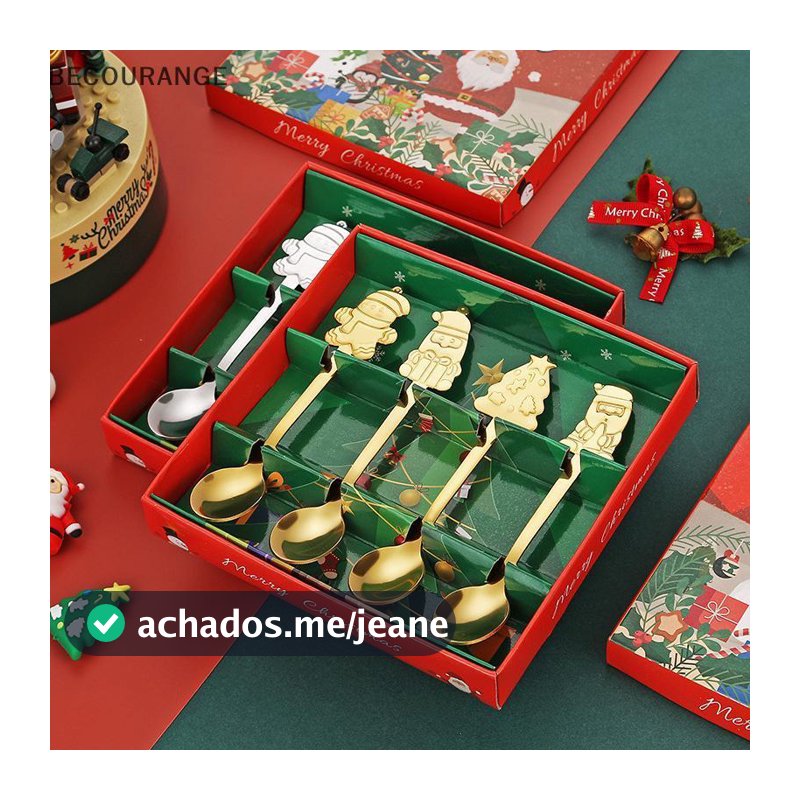 BEC Conjunto De Colher De Aço Inoxidável Com Tema De Natal , 4 Peças , Boneco De Neve , Alça De Árvore , Talheres Para D