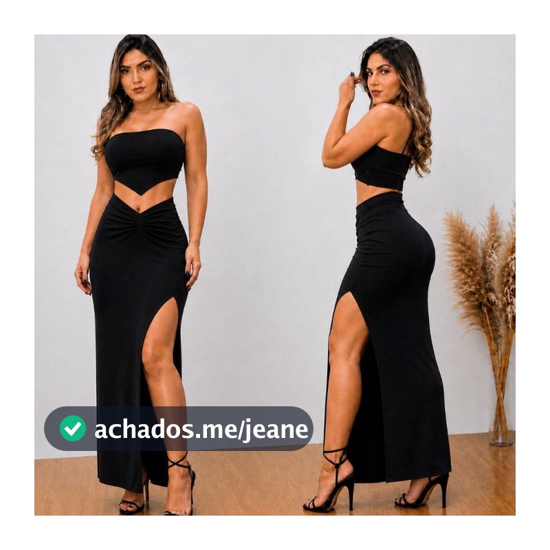 Conjunto Lana Saia Longa Com Fenda + Cropped Moda Gringa 2026 Suplex Premium