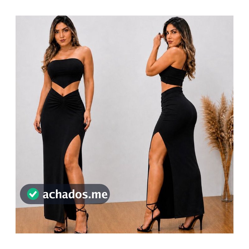 Conjunto Lana Saia Longa Com Fenda + Cropped Moda Gringa 2026 Suplex Premium