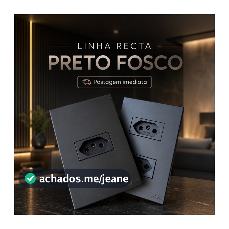 Tomada preta 10a, tomada 20a, interruptor simples, tomada dupla, paralelo, cega Recta Preto fosco