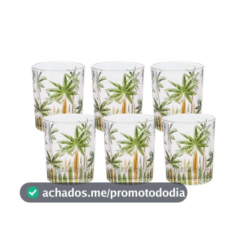 Jogo de Copos de Vidro 6 Copo Baixo Palm Tree Handpaint 340ml Cristal - Wolff