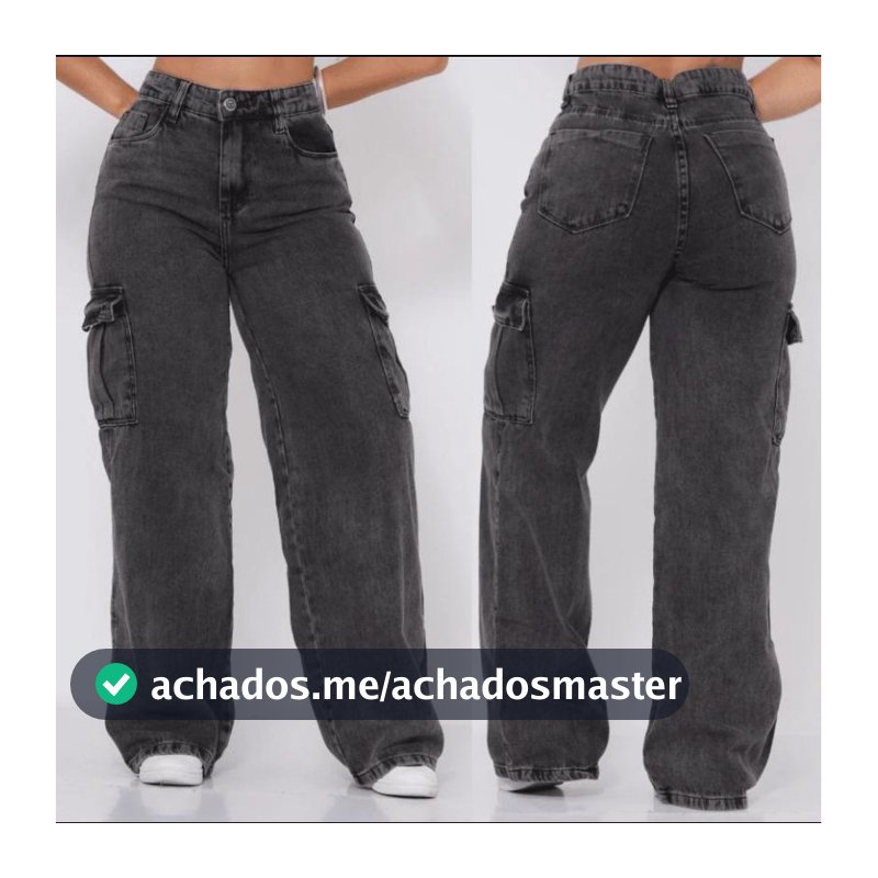 Wide Leg Cargo Jeans Grafite Marmorizado