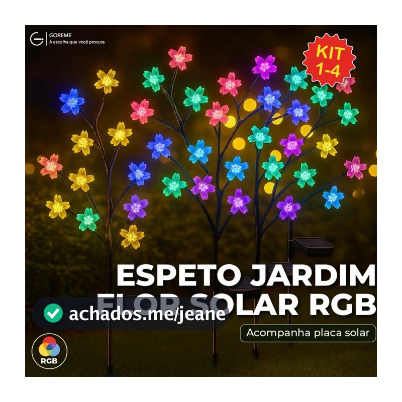 Espeto Jardim Solar Flor de Cerejeira RGB com Placa Solar Prova D'água ambiente externo
