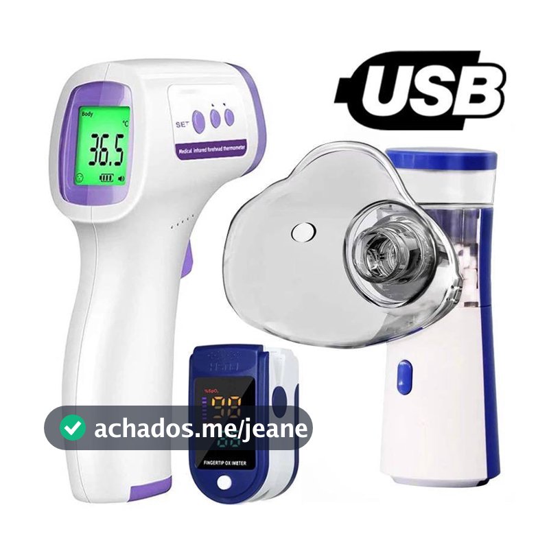 kit termometro de testa sem contato+ Nebulizador portátil + oxímetro digital de dedo