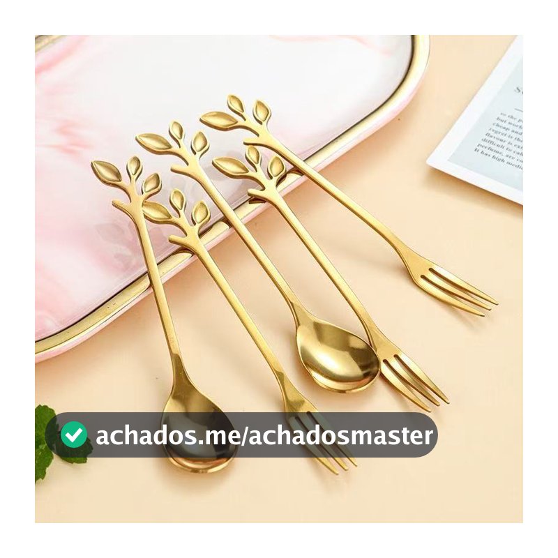 Conjunto de Garfos ou Colheres Dourados e Folha Café Fruta e Sobremesas Toque Sofisticado Talheres