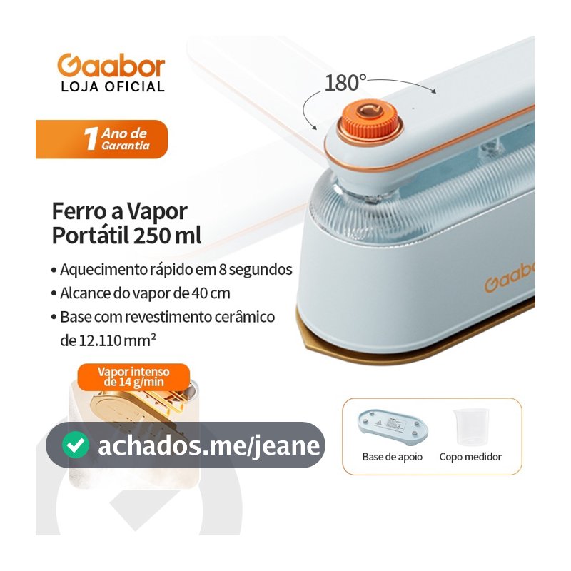 Gaabor 1200W Ferro a Vapor Portátil Dobrável 180° Para Viagem Fácil Guardar HM-M03A