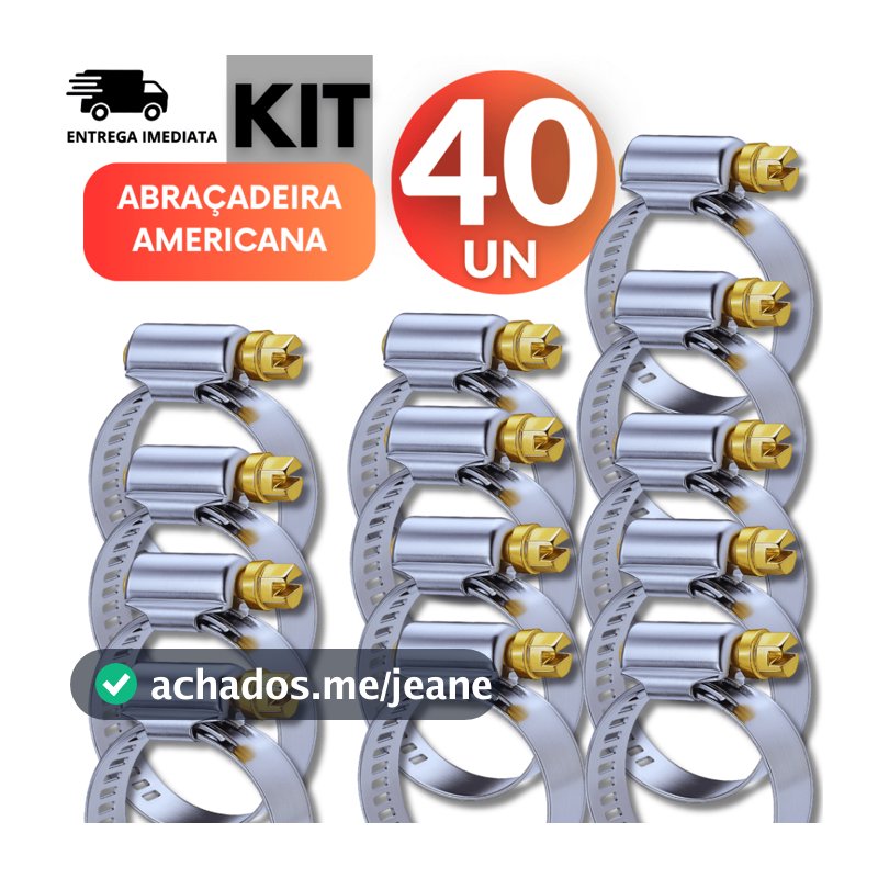 Kit 40 Abraçadeiras Americana 3/4 de Inox Vazado e Parafuso para Mangueiras de Gás e Jardim Variáveis
