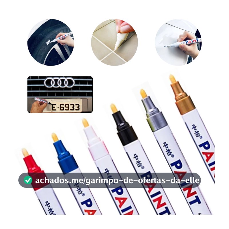 Caneta Paint Original Reparadora Pintura Automotiva Permanente Não Sai Na Água Tira Riscos Carro Moto Retoque de Placa Tênis Pneus para Ferro Metal Madeira Plástico Gesso Vidro Couro Tecido Cores Preto Branco Prata (Cinza) Dourado Azul Vermelha