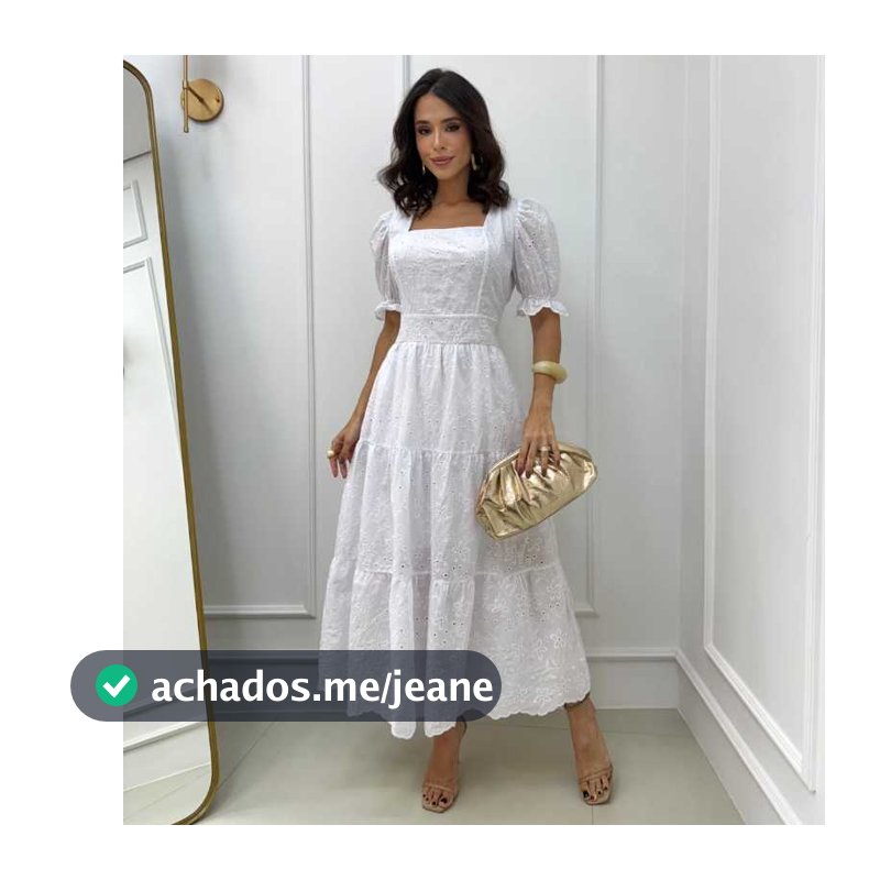 Vestido Femenino Midi Lese Bordado Algodão Manga Princesa