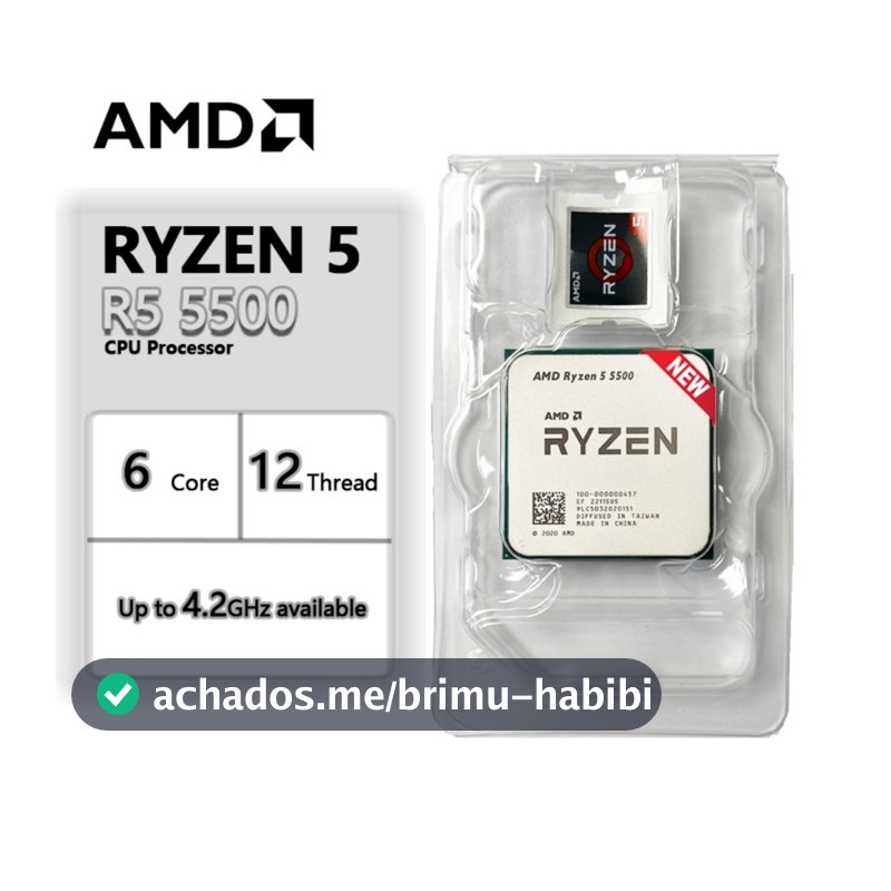 Processador AMD Ryzen 5 5500, 6-Core, 12-Threads, 3.6GHz (4.2GHz Turbo), Cache 19MB, AM4 Novo S/Caixa