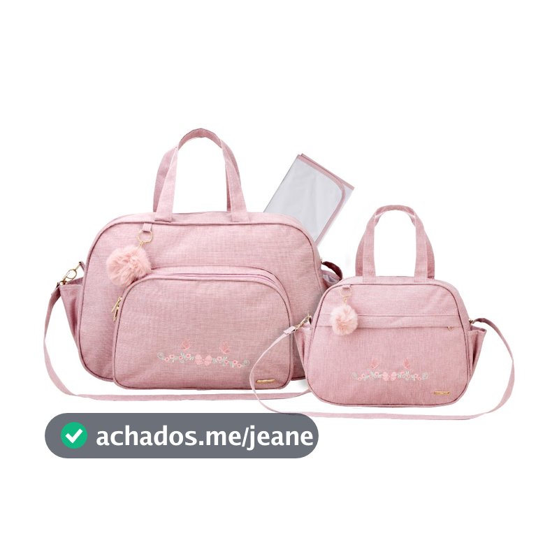 Kit Bolsa Maternidade Bebê Rosa Impermeável 3 peças Bolsa Grande, Frasqueira Térmica e Trocador Mescla