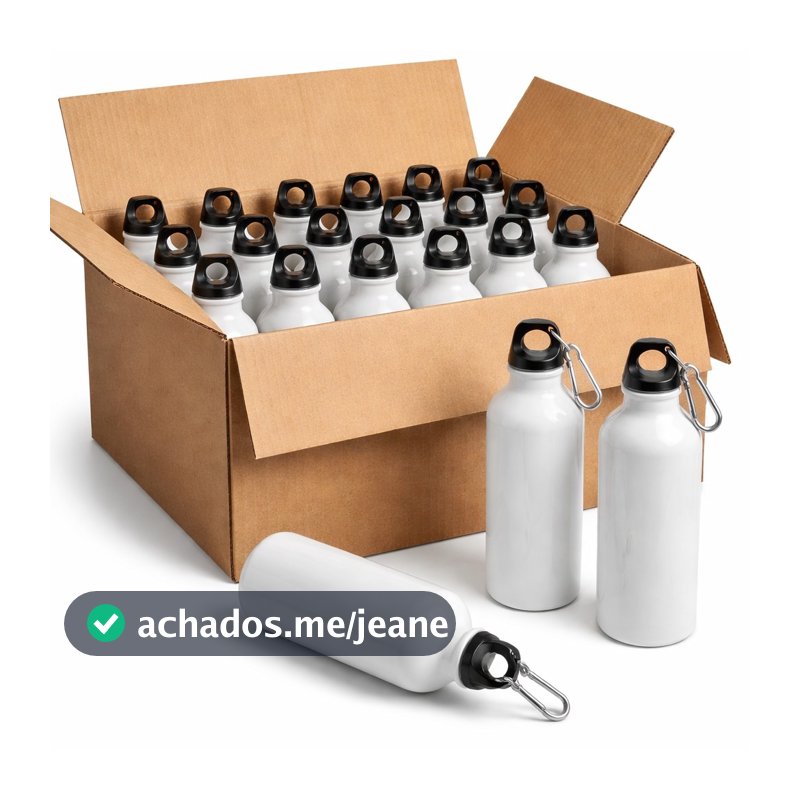 Garrafa Squeeze De Água Alumínio Tampa C Mosquetão/ 500ml Cor Branco Sublimação - Kit 20 unidades