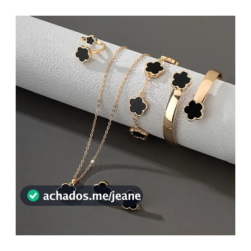 Conjunto de Colar, Anel, Brinco e Pulseira Estilo Jóia Coreano - 5 Peças de Jóias Alta Qualidade
