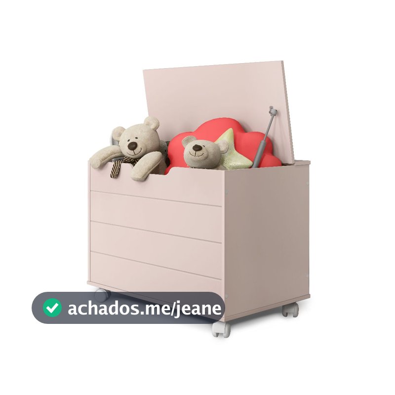 Baú Infantil MDF Rosa Rodízios Organizador Brinquedos Quarto Criança Seguro Moderno Decorativo