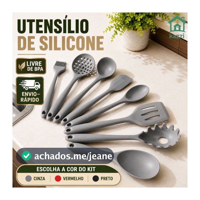 Kit 7 Utensílios para Cozinha de Silicone Colher Espátula Concha Jogo de Talhares Antiaderente