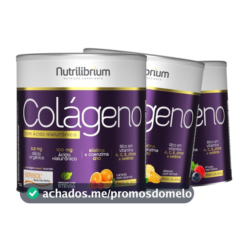 Kit 3x Colágeno Hidrolisado Verisol Ácido Hialurônico Biotina Coenzima Q10 200g Nutrilibrium