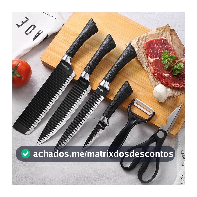 Kit 6 Peças Conjunto de Faca Carne Cutelo Legumes Aço Carbono Descascador Tesoura Profissional