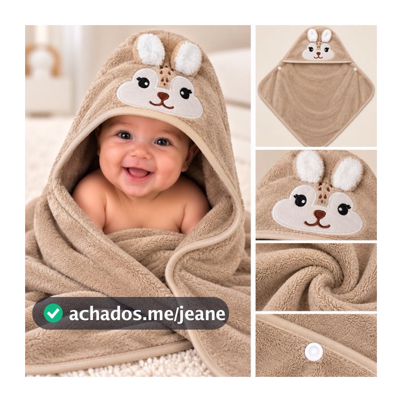 Toalha Infantil Bebê com Capuz 90x90cm Elefantinho Macia e Confortável