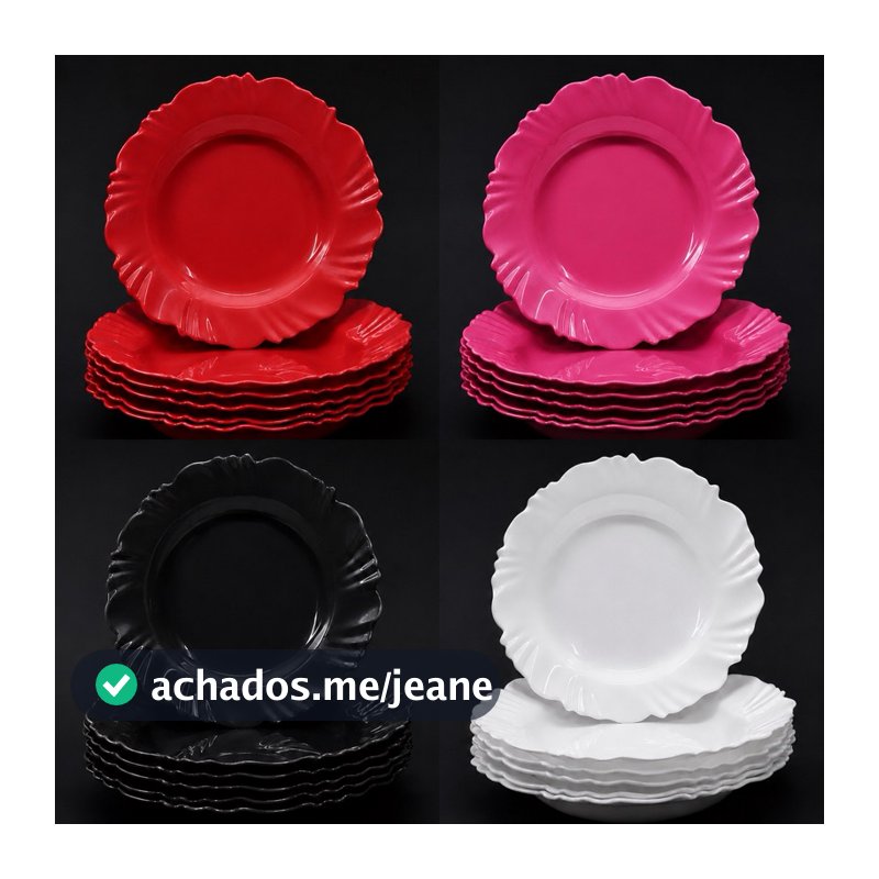 Kit 10 Pratos Branco Preto Vermelho Rosa Plástico Festa
