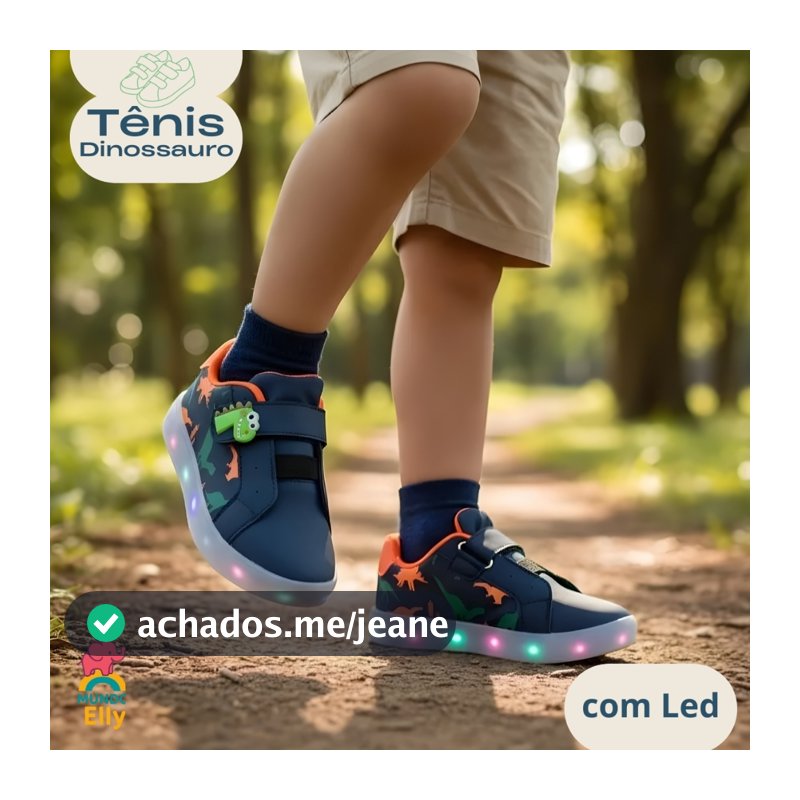 Tênis Infantil Led Barato Dinossauro Confortável Menino