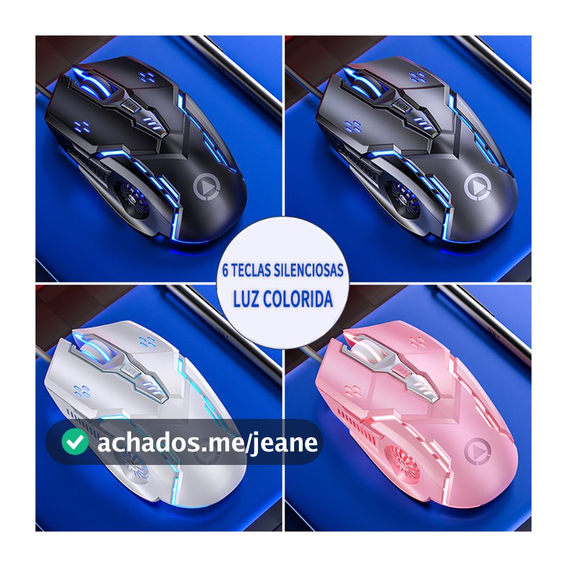 Mouse Gamer para Jogos e Escritório com Toque Mecânico com Fio 6 Botões Silencioso 7 Cores RGB Alta Precisão PC Notebook