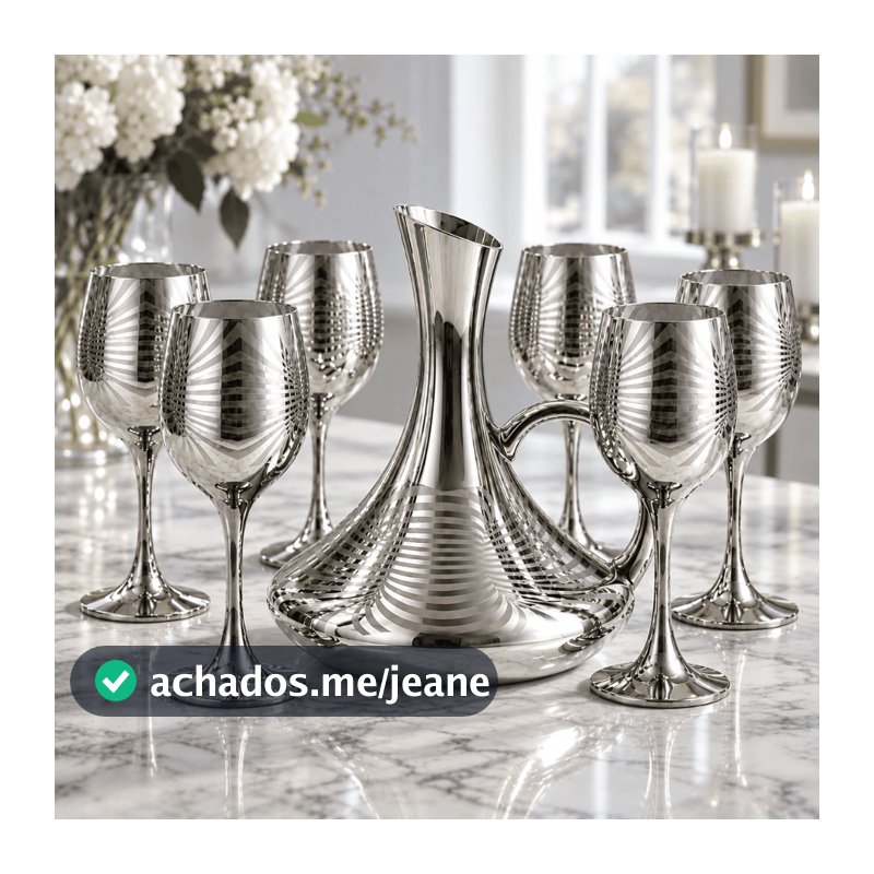 Conjunto de Jarra de Vidro Decanter 1,5L com Detalhes Árabes e 6 Taças Decorativas