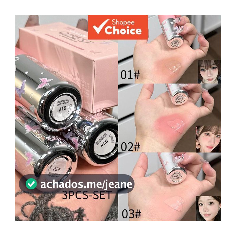 QIBEST 3 Pcs Estilo Coreano Conjunto De Blush Líquido De Baixa Saturação , Feminino Rosa Orvalhado Fácil De Misturar Lis