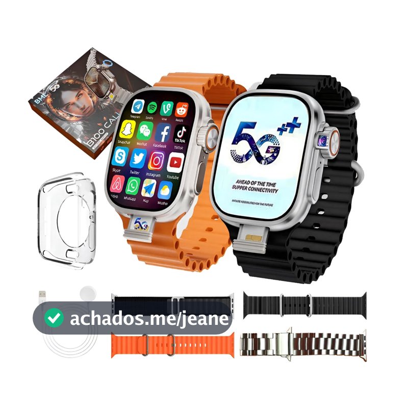 SIM Smartwatch B100 CALL 5G Wifi AI com Chip, Câmera, 2 Pulseiras,  CAPA ,Celular de pulso, 64GB e 4GBRAM