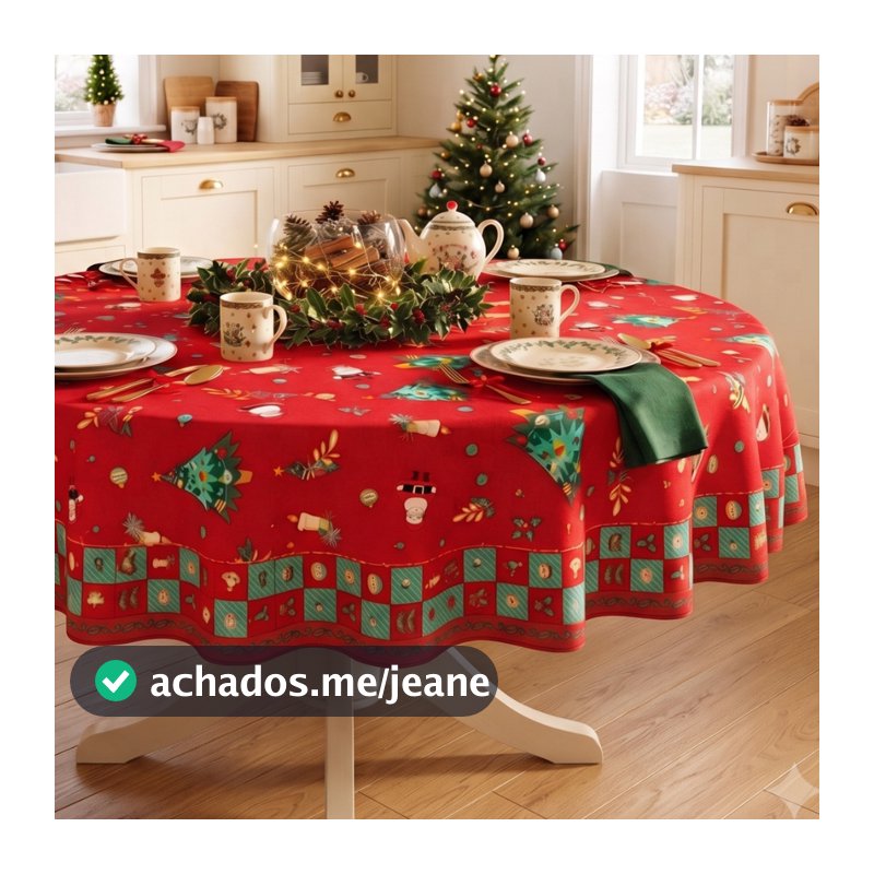 Toalha de Mesa Redonda 4 Lugares Natal Feliz 135cm