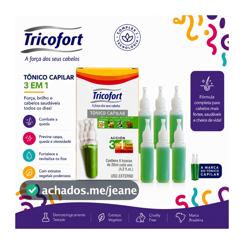 Tônico Capilar Ação 3 em 1 Caspa / Queda / Oleosidade 20ml Tricofort - Caixa C/6 Ampolas