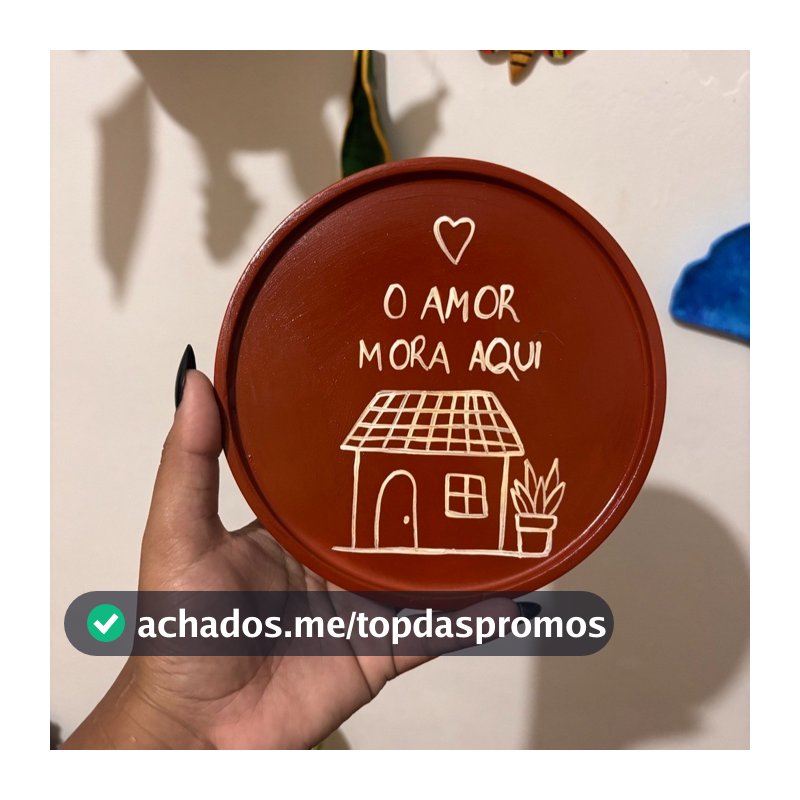 Quadro Decorativo Artesanal “O Amor Mora Aqui” 16cm – Decoração para Casa, Lar e Sala | Feito à Mão