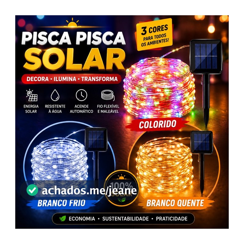 Pisca Pisca Fio De Fada Cordão Natal Placa Solar Led 10m A Prova D'Agua Festa Decoração