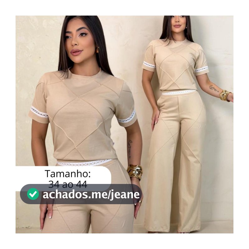 Conjunto Feminino Blusa e Calça Pantalona 100% Algodão LUXO